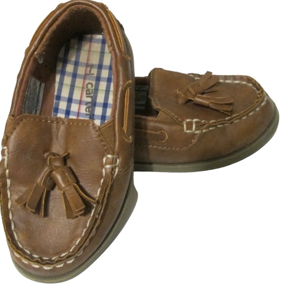 Carter's Boys Easy Slip On Faux Leather Boat Shoes Size 7 GUC
